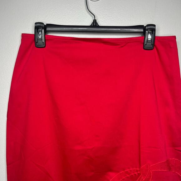 NWT Maeve Anthropologie Bow Midi Pencil Skirt Red Size 12 Side Slit Stretch - Picture 4 of 14